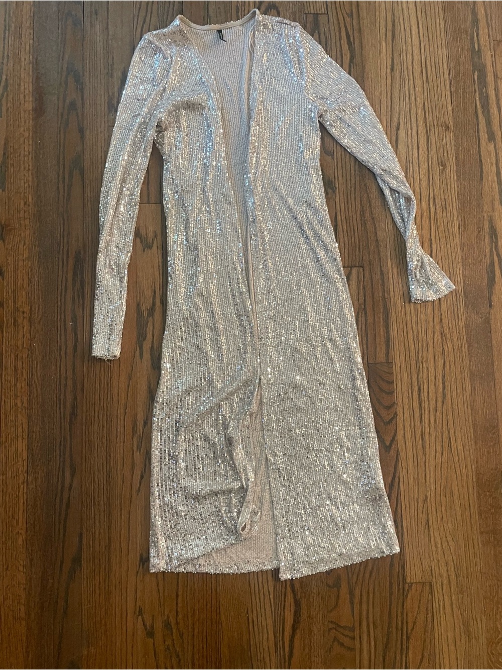 Womens Silver Metallic Sequin Open Front Duster S